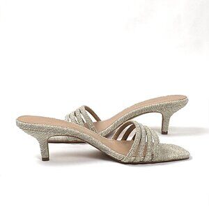 New Rebecca Minkoff Decklynn Gold Multi Striped Metallic Slide Sandal 7